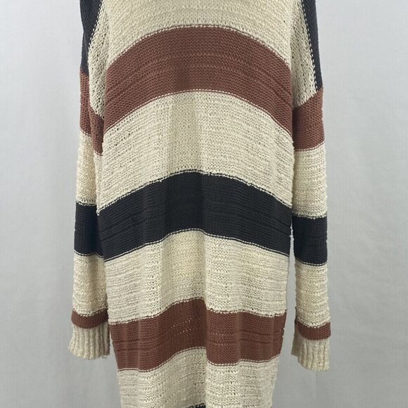 Knox Rose Cardigan Duster Sweater Size M Open Front Striped Gray Cream Pink - Picture 5 of 11